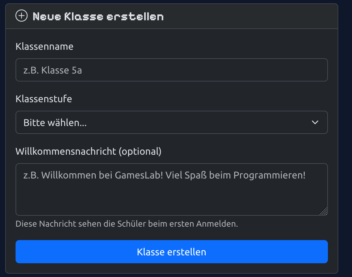 Klasse erstellen im GamesLab Studio