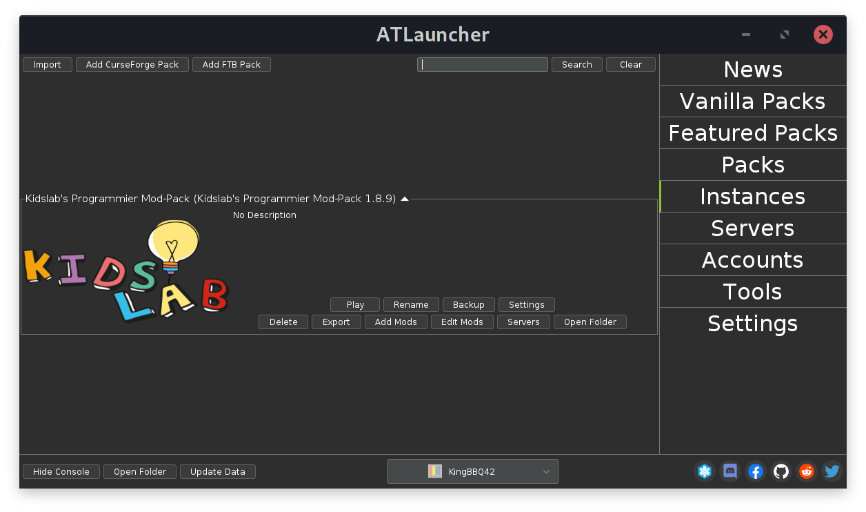 AtLauncher mit installiertem ModPack