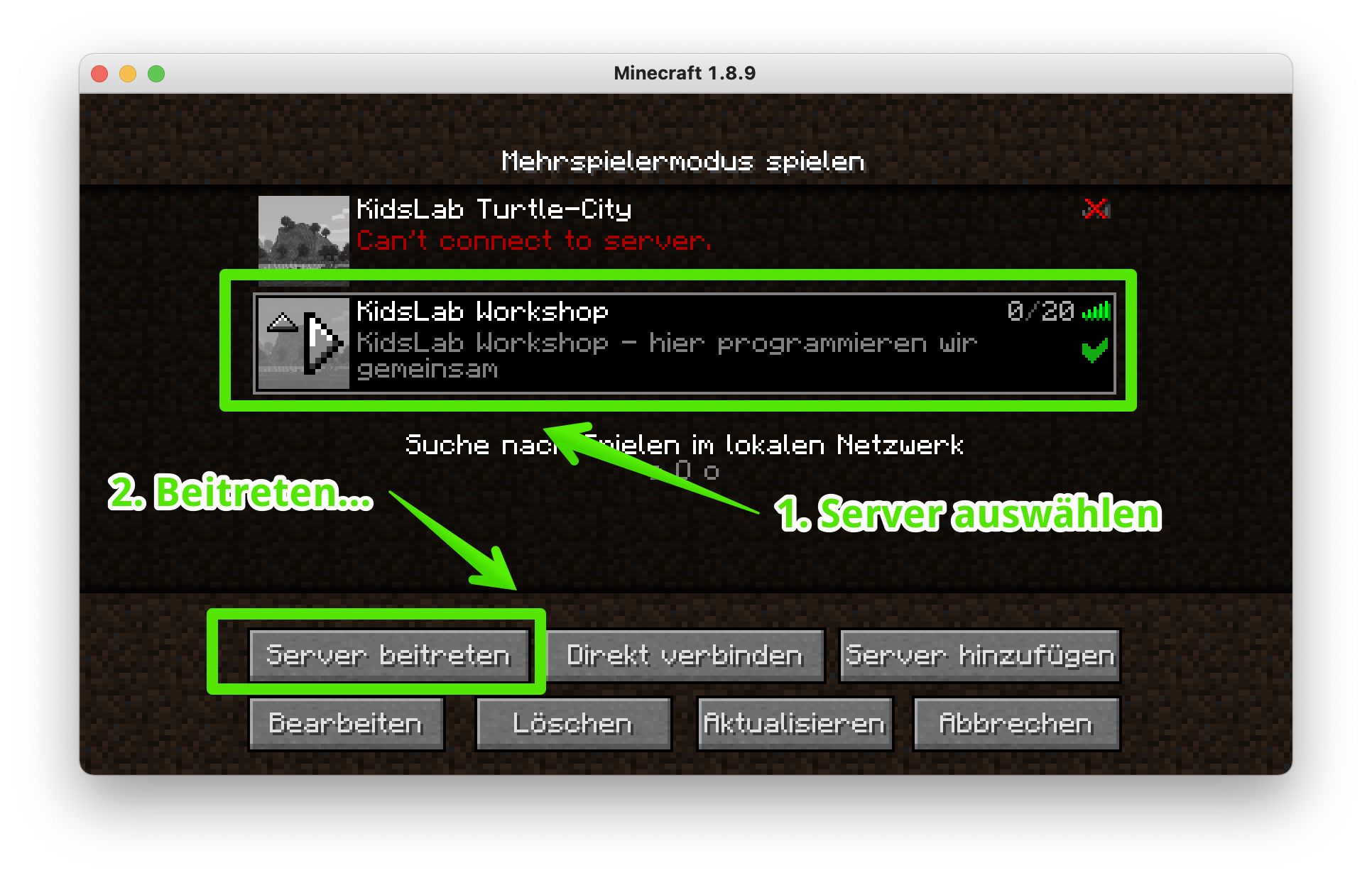 Mehrspieler Serverübersicht