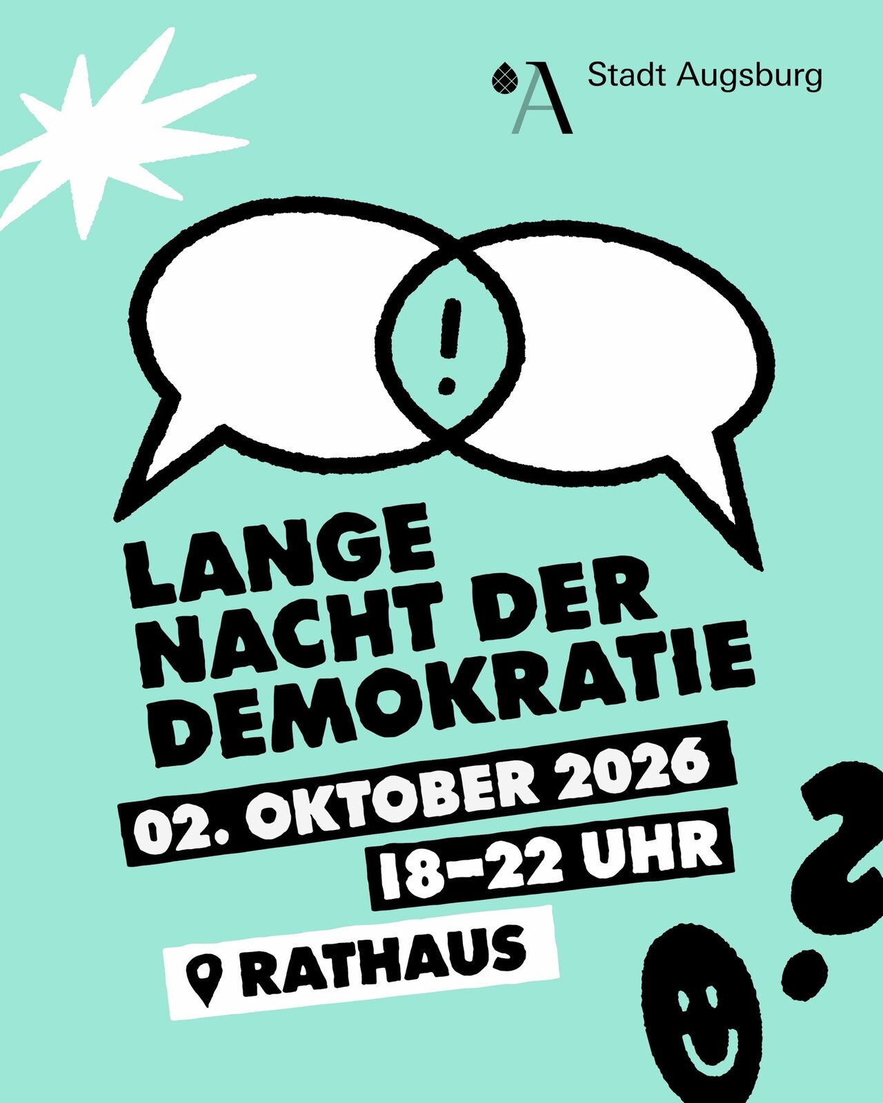 Plakat der Langen Nacht der Demokratie am 2. Oktober 2026 im Augsburger Rathaus
